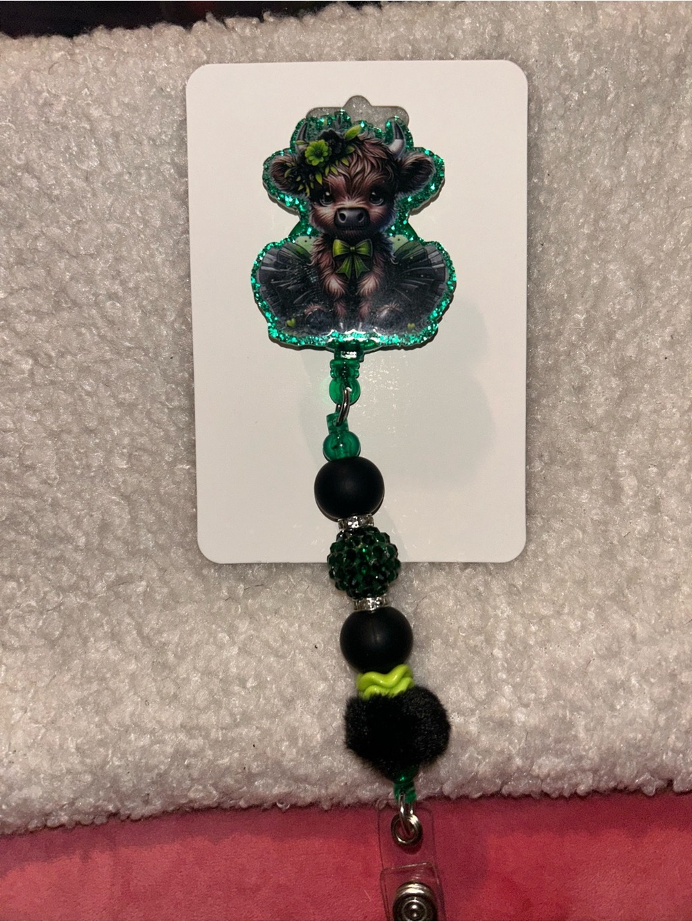Green highland cow  Charm Badge Reel